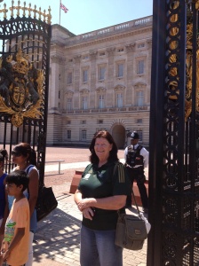 Mum at the gates of Buckingham Palace